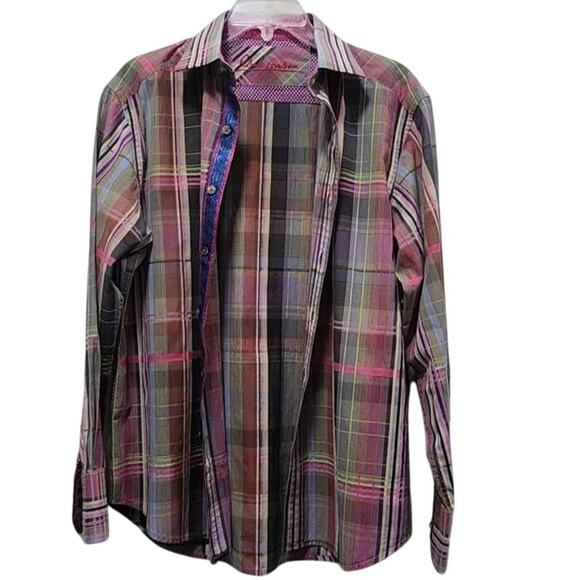 Robert Graham Long-Sleeved Button-up Multi-Colored Concord/Brown Plaid Shirt L - Picture 3 of 8